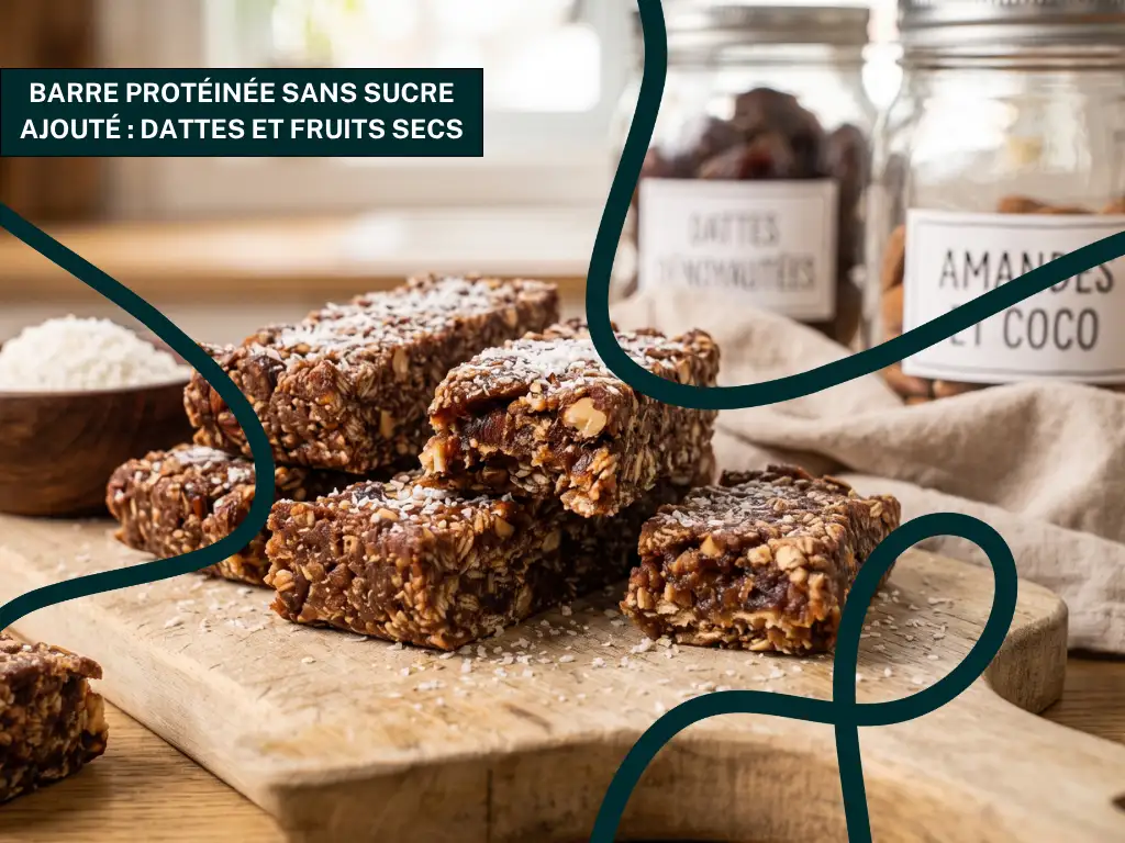 Barre protéinée maison sans sucre ajouté aux dattes et fruits secs